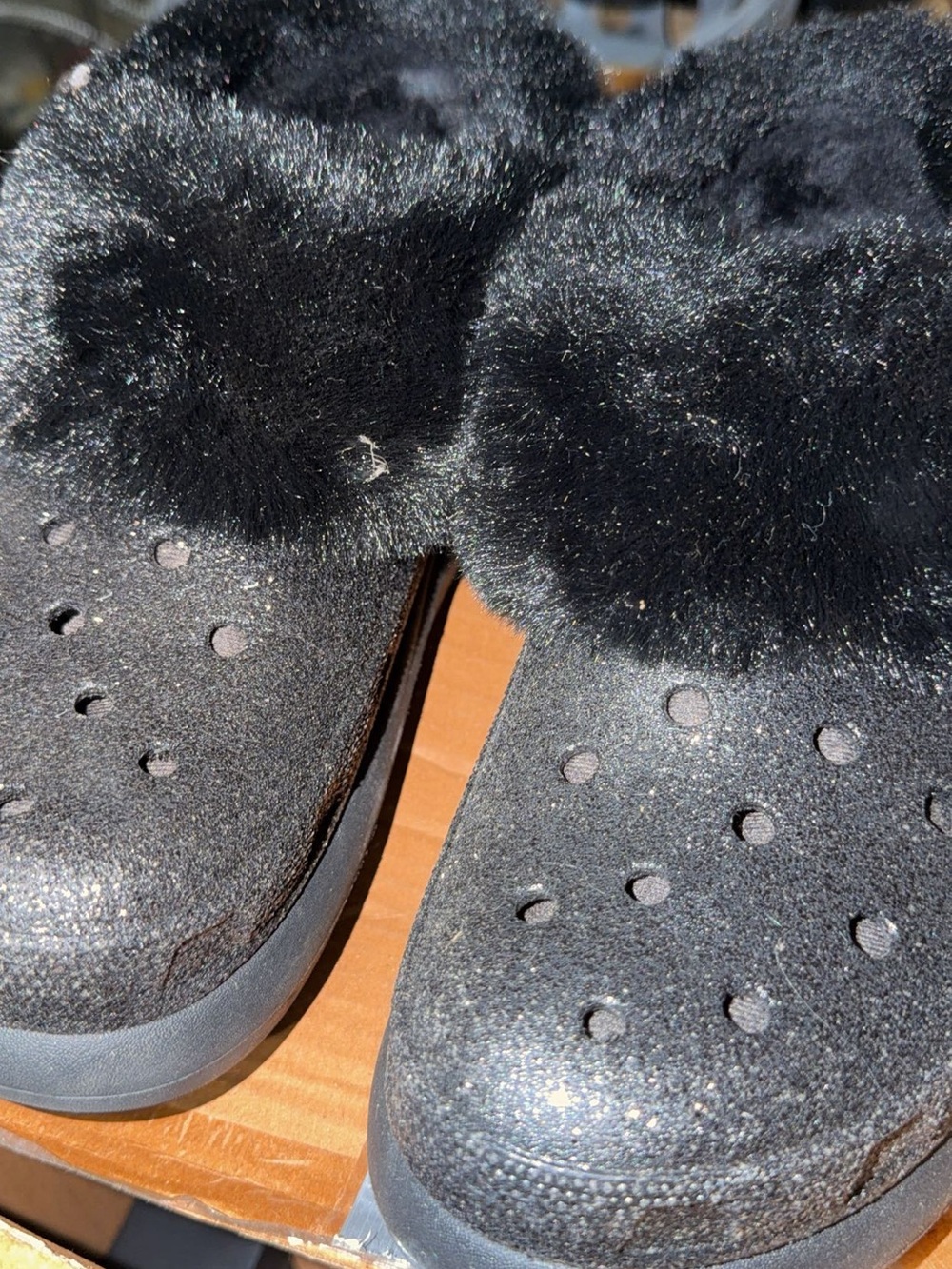 CROCS Black Faux Fur Lined Slip-On Clogs